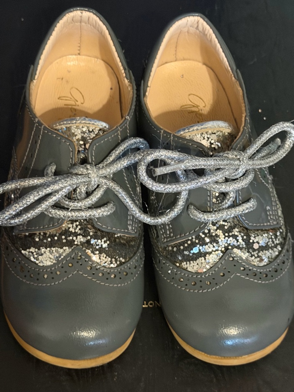 Itty Bitty Toes Gray Glitter Lace-Up Dress Shoes